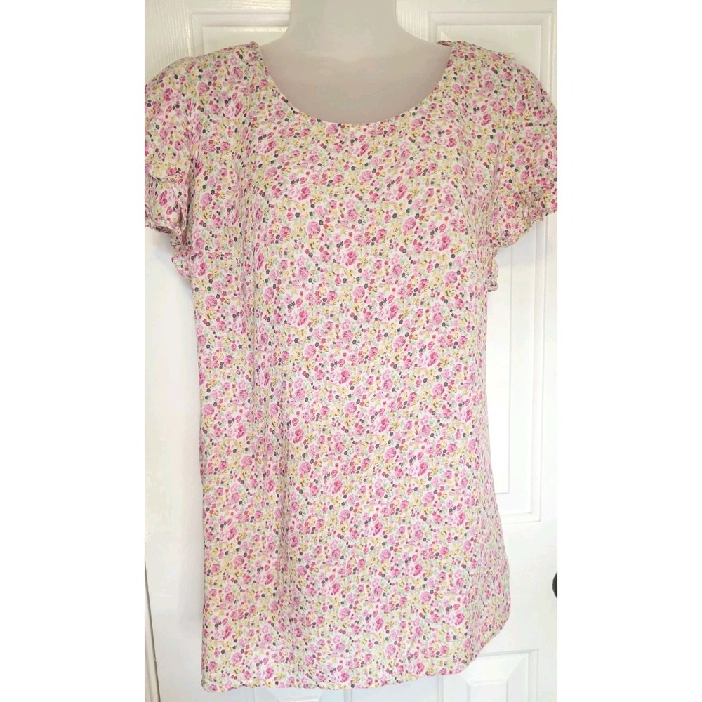 Cynthia Rowley Floral Print Short Ruffle Sleeve Blouse - Size L